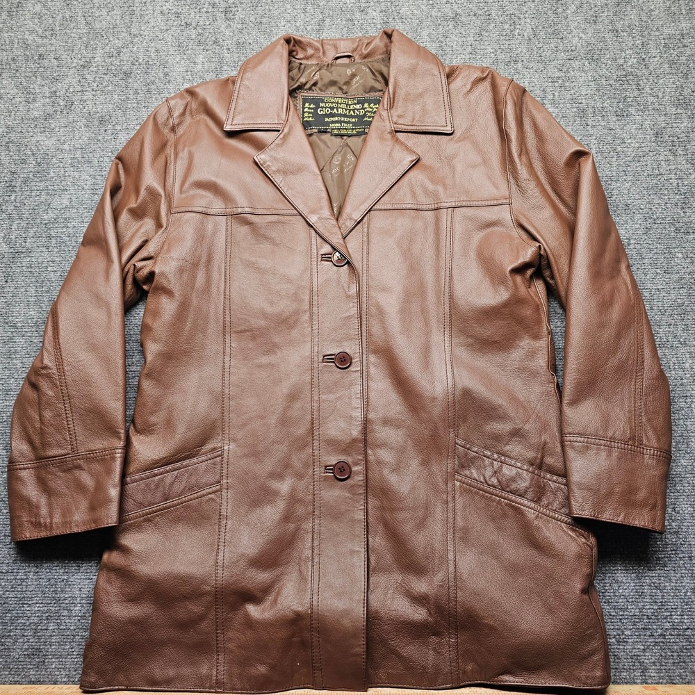 Gio-Armand Vintage Brown Leather Car Coat Jacket Mens Large Moda Italy